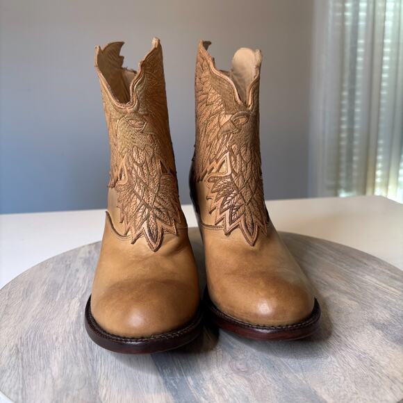 Lucchese Bootmaker Eagle Embroidered Tan Leather Ankle Boots Women’s 9.5 NWT - Picture 4 of 14